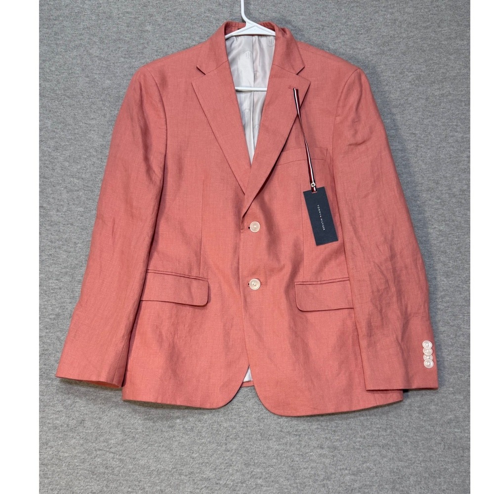 Tommy Hilfiger Mens Small Salmon Pink 100% Linen Two Button Sport Coat Blazer